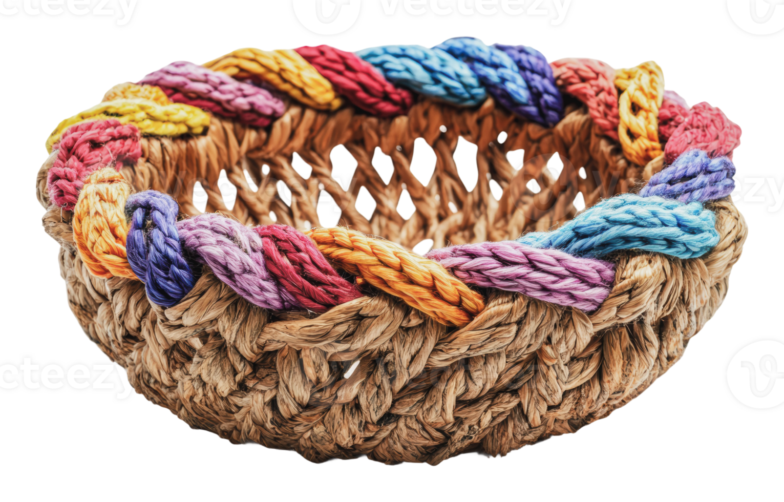 Colorful woven basket with intricate design png
