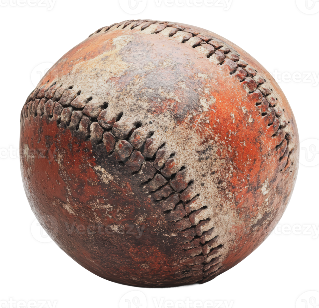 Vintage baseball with worn leather surface png