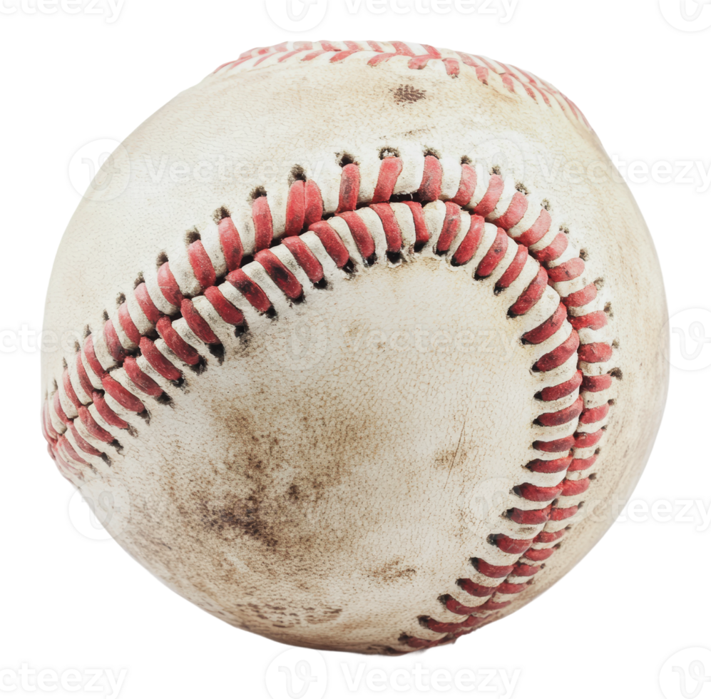 Baseball with worn leather and visible stitching png