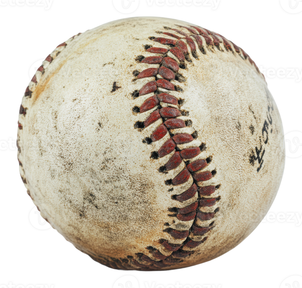 Vintage worn baseball showcasing age and use png