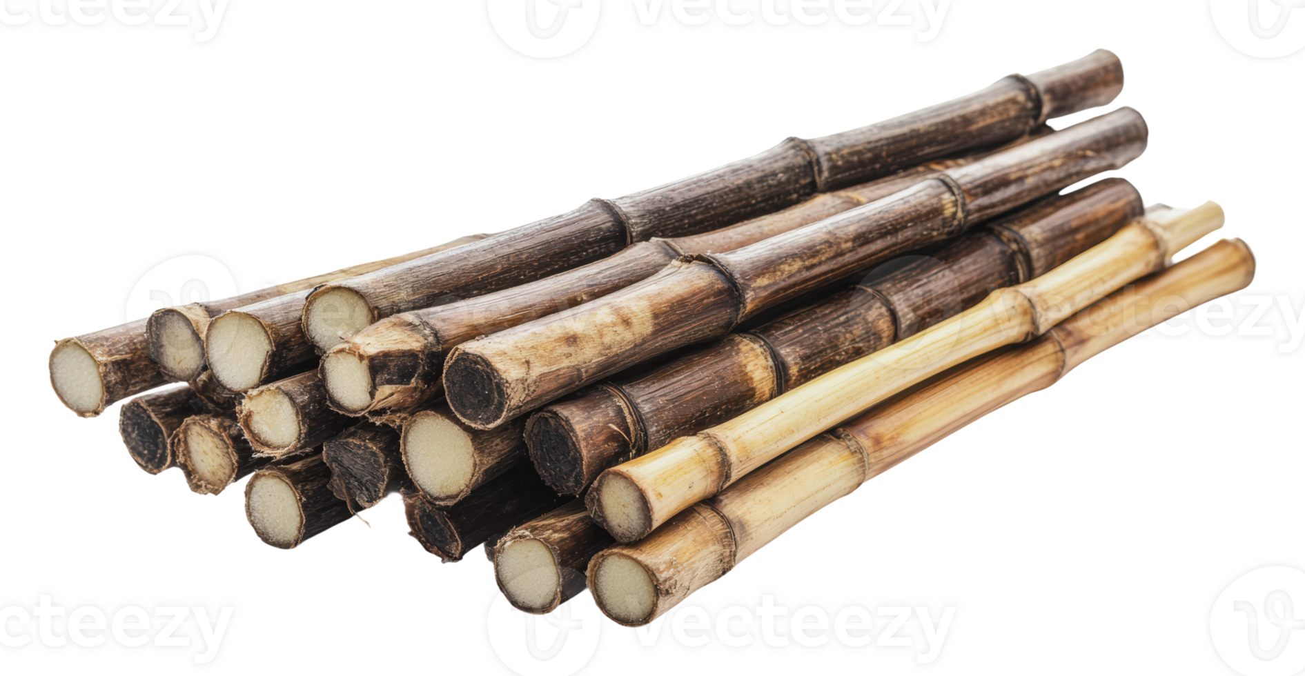 Sugar cane sticks arranged neatly on a surface png