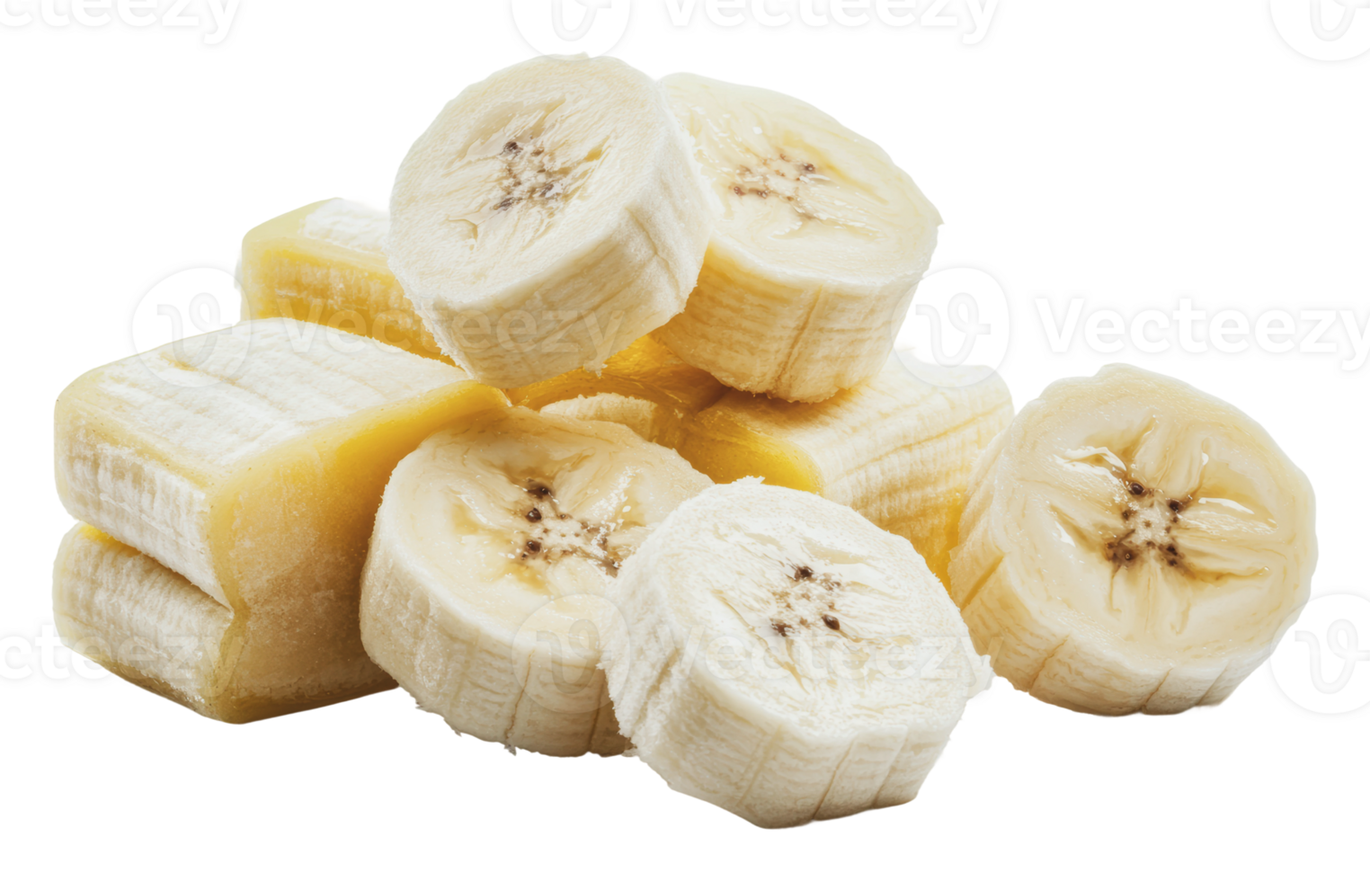 Freshly sliced bananas in stacked arrangement png