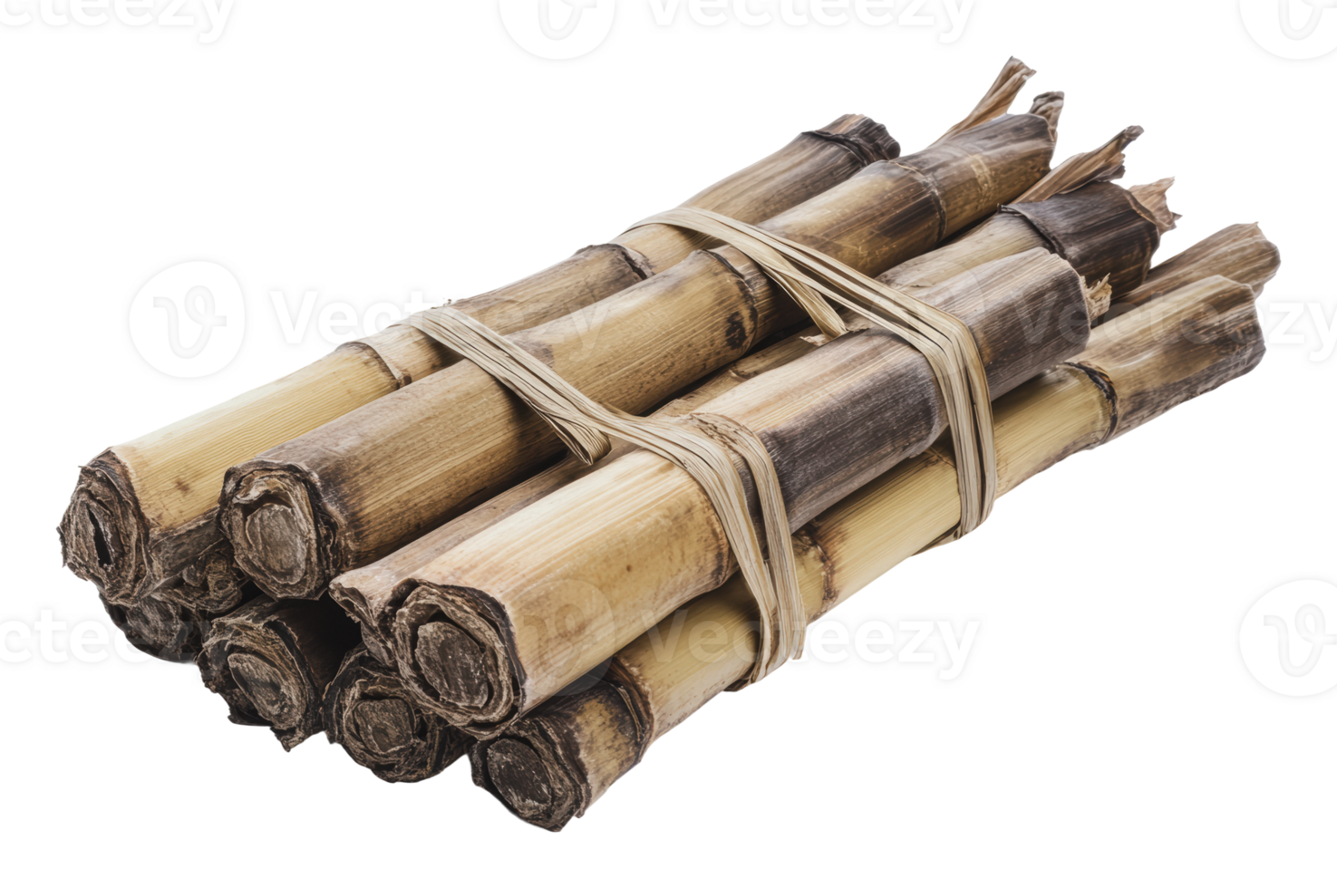 Stacked bundles of sugarcane ready for transport png