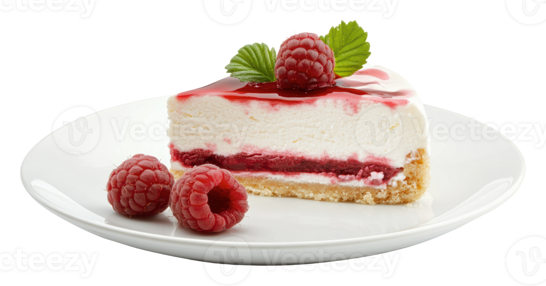 Delicious raspberry cheesecake on a white plate png