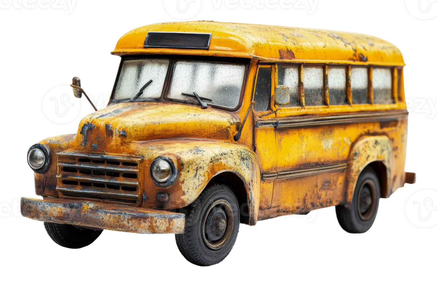 Vintage yellow school bus model on display png
