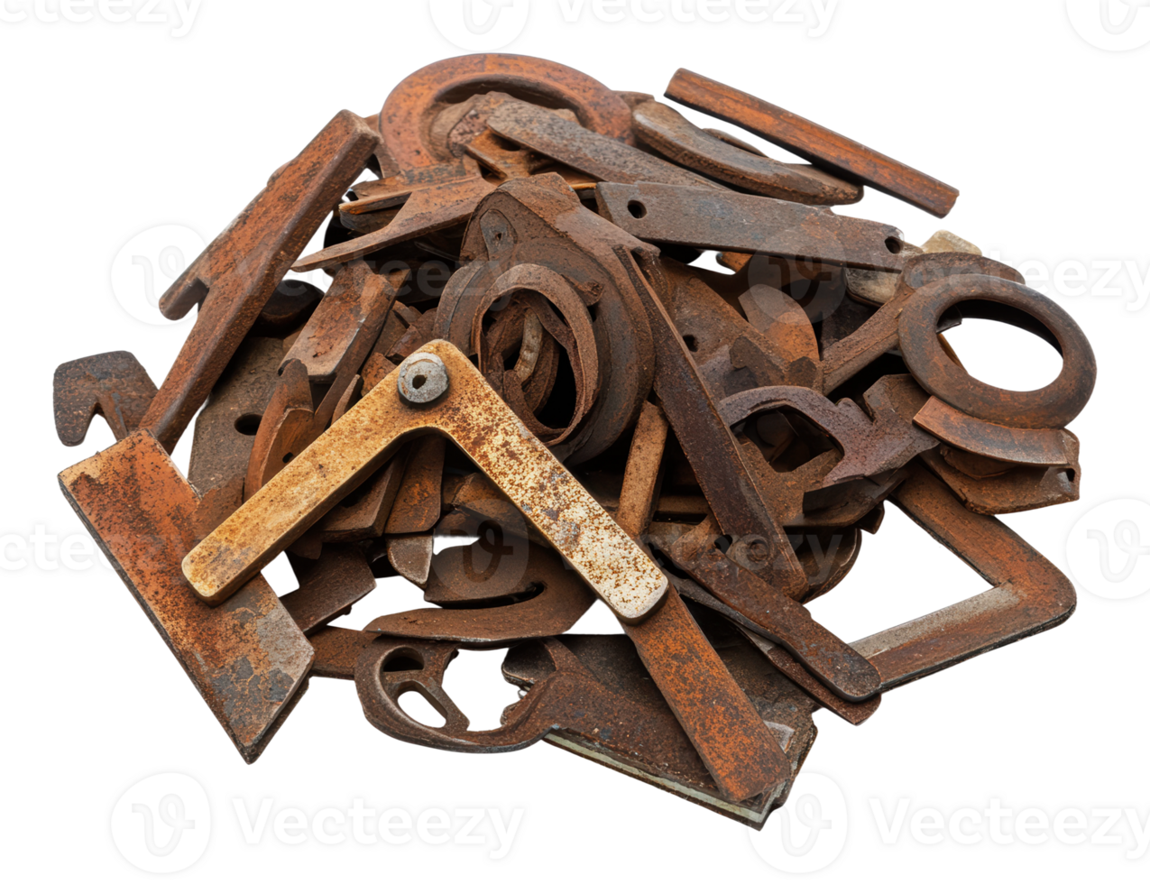 Rusty metal pieces collected from an old workshop png