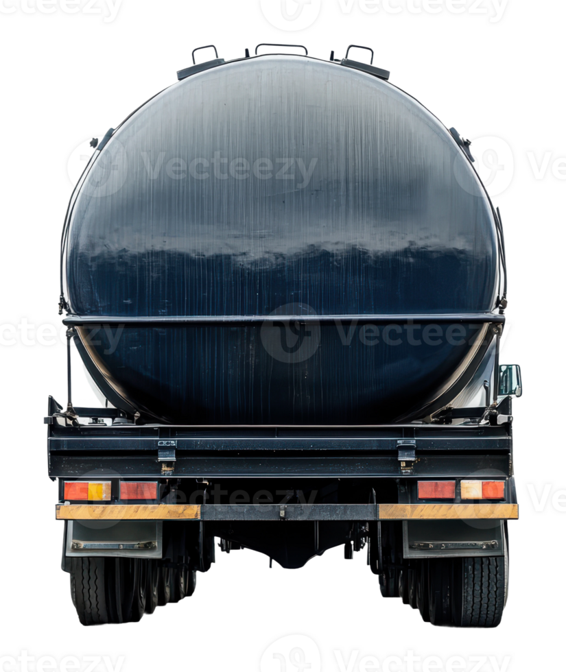 Large black tanker truck parked on the road png