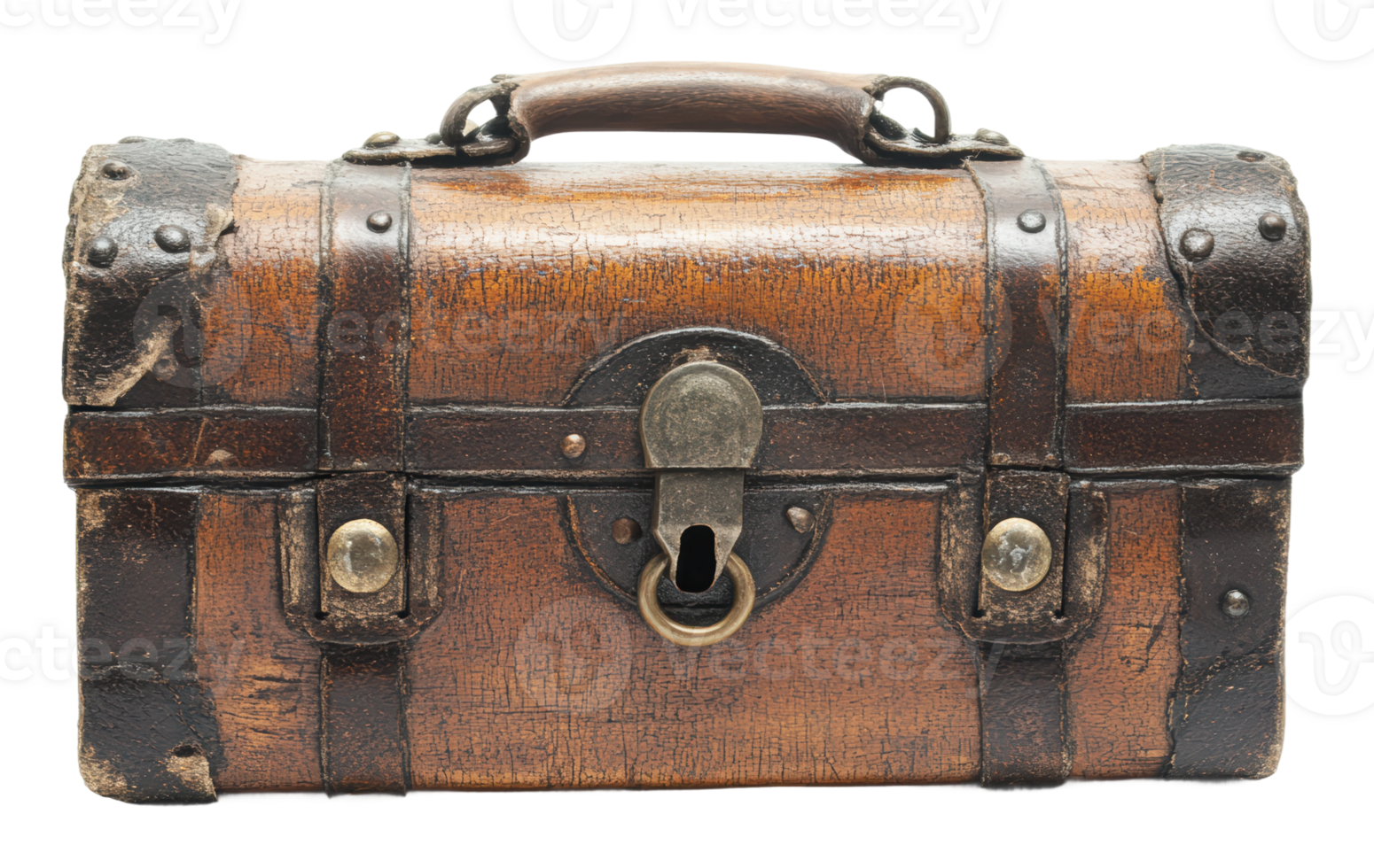 Vintage wooden trunk with metal accents and lock png