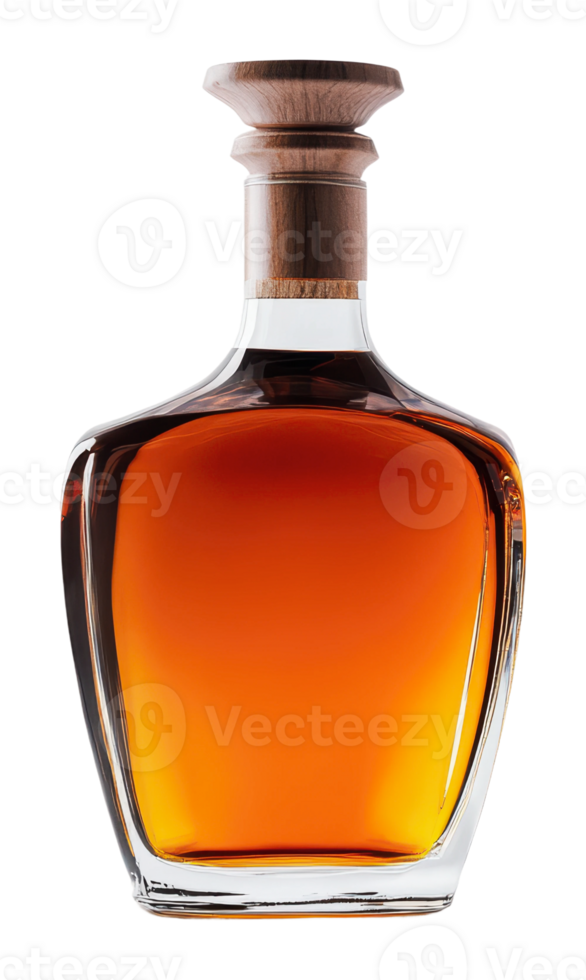 Elegant glass decanter filled with amber liquor png