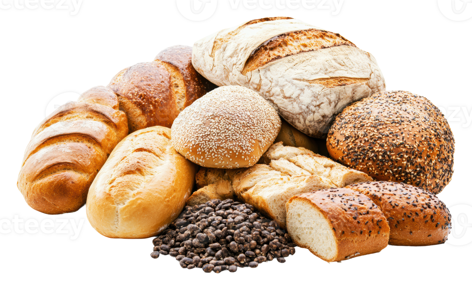 Freshly baked artisan bread assortment displayed png