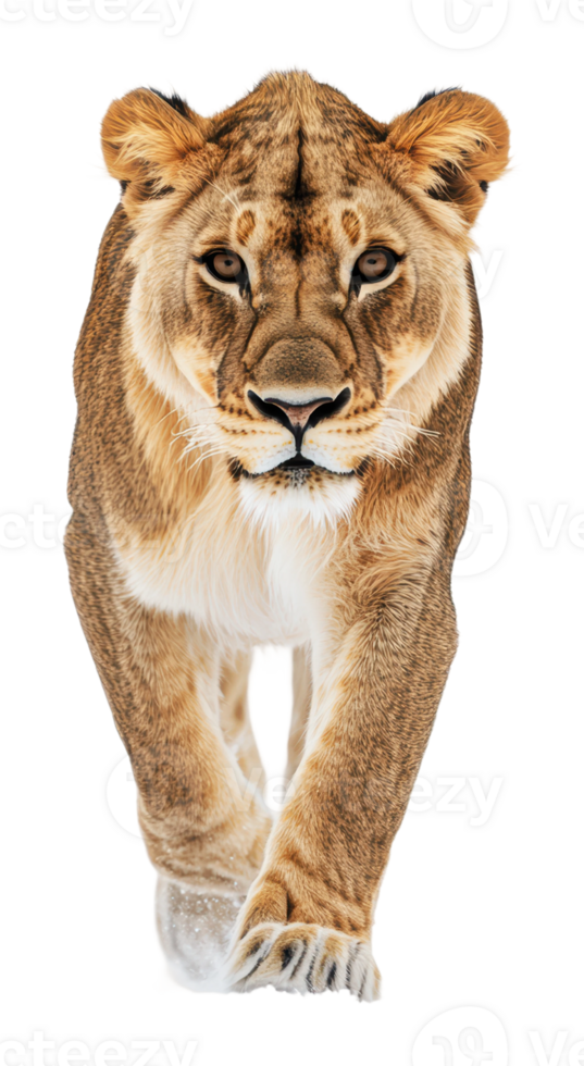 Lioness walking confidently toward the viewer png
