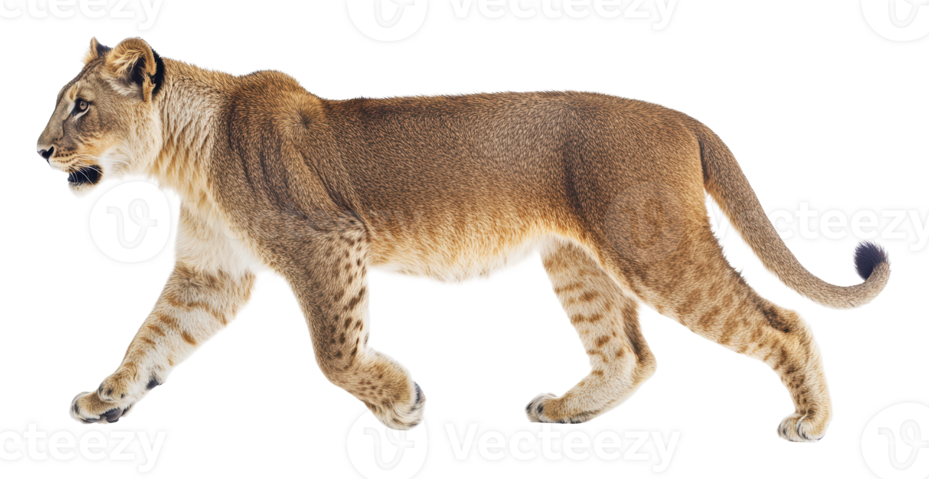 Lioness walking gracefully in a natural pose png