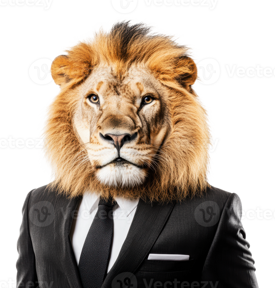 Lion in a suit showcasing a unique concept png