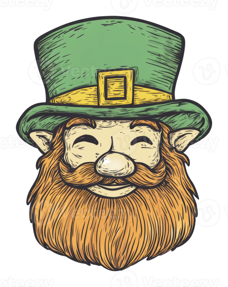 Smiling leprechaun with a green hat and beard png