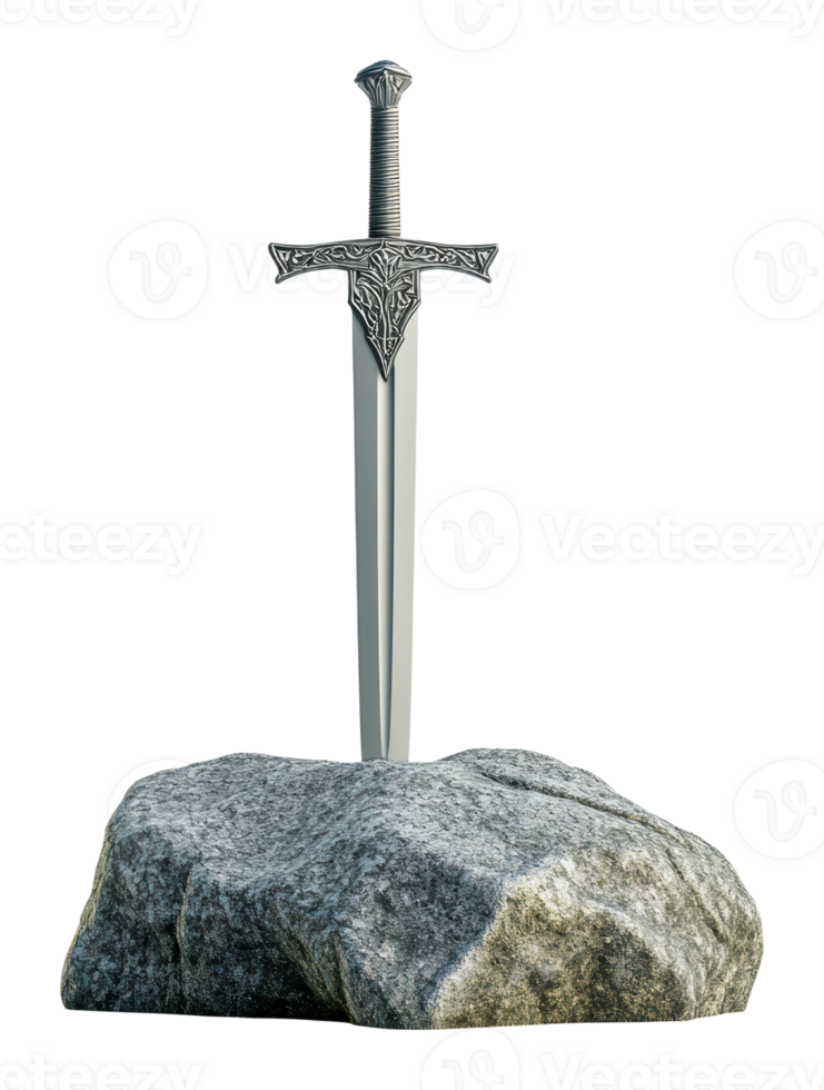 Sword embedded in a stone in a fantasy setting png