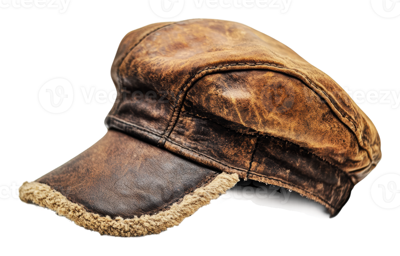 Vintage leather cap with shearling lining png