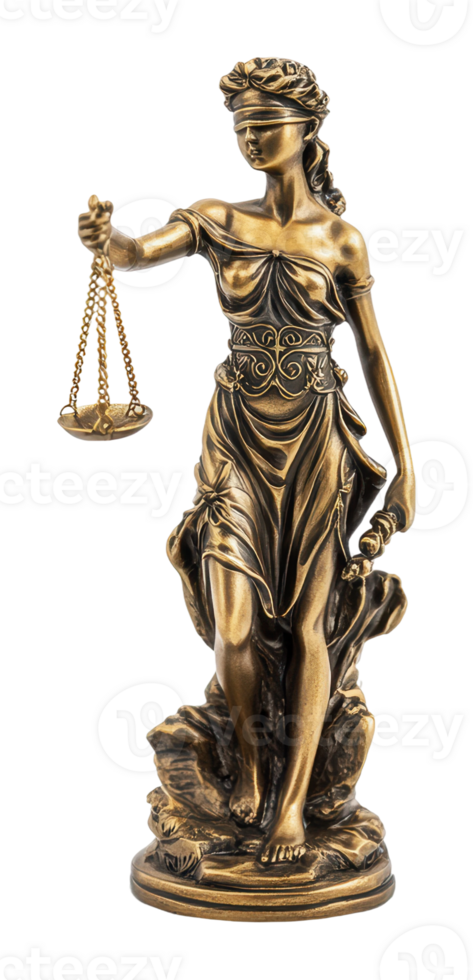 Bronze statue of Lady Justice holding scales png