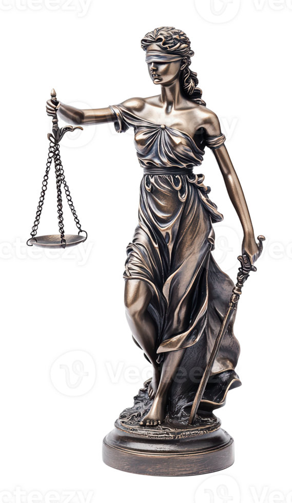 Bronze justice statue with scales and sword png