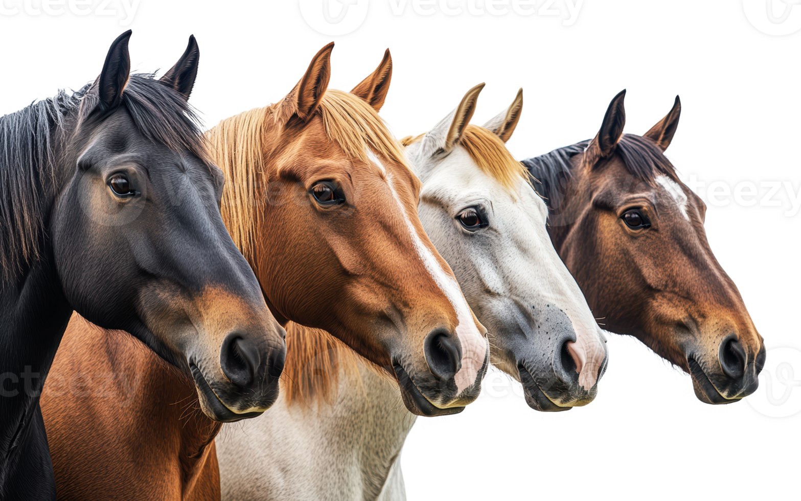 Varied horse breeds with unique colors png