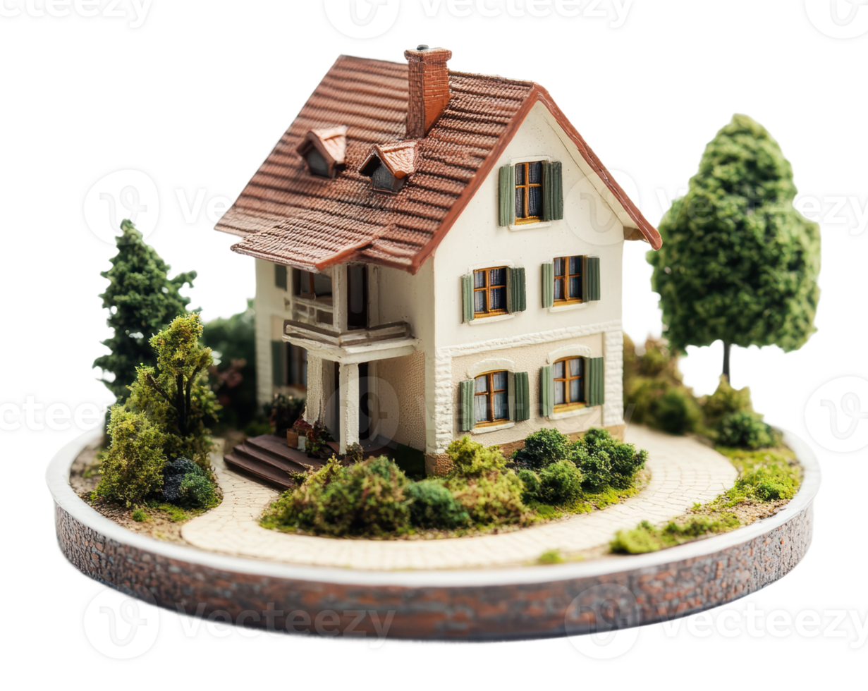 Miniature model house in a well-designed garden png