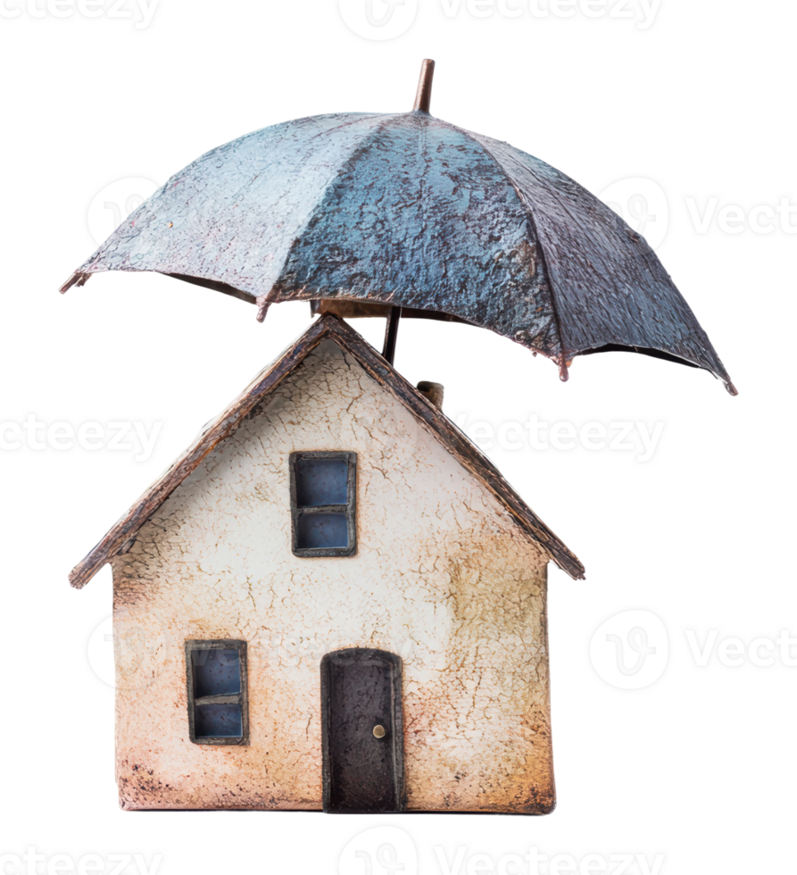 Home with a protective umbrella on top png