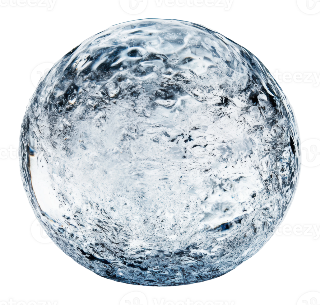 Sparkling clear ice sphere resting on a surface png