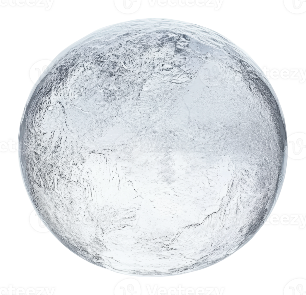 Clear ice sphere resting on a flat surface png