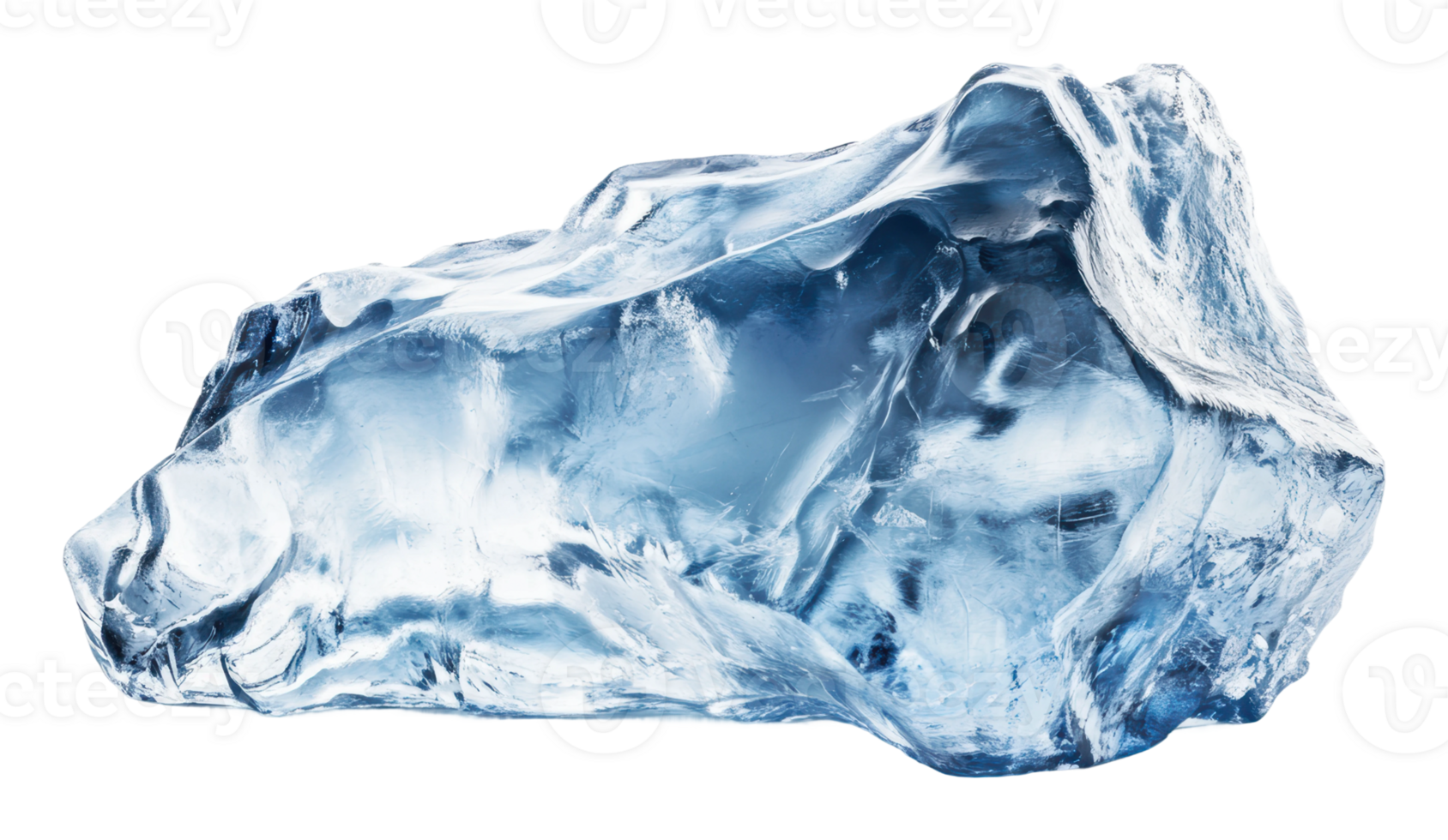 Large blue ice chunk on white background png