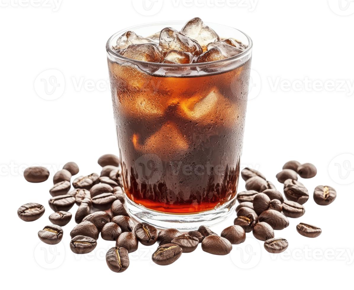 Refreshing cold brew coffee with ice and beans png