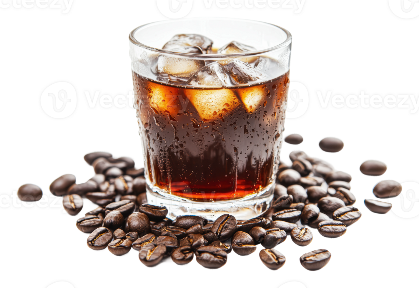 Refreshing iced coffee drink with coffee beans png