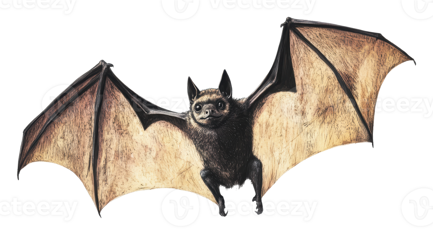 Bat soaring through the night sky in full flight png
