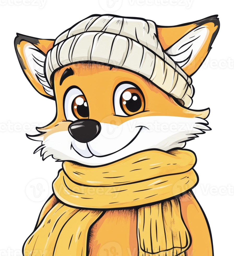 Cozy fox in hat and scarf for winter png