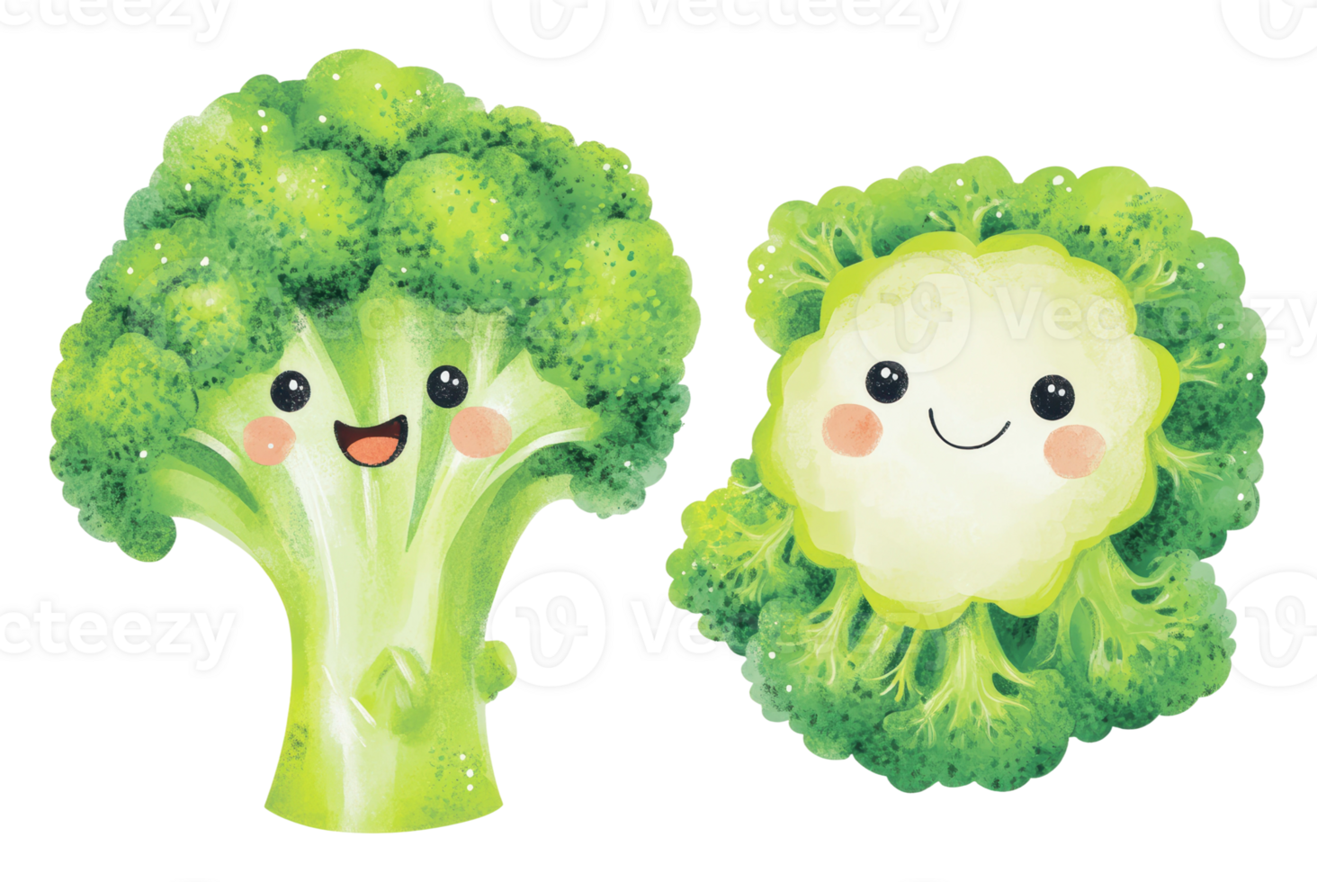 Cheerful broccoli and cauliflower pals png