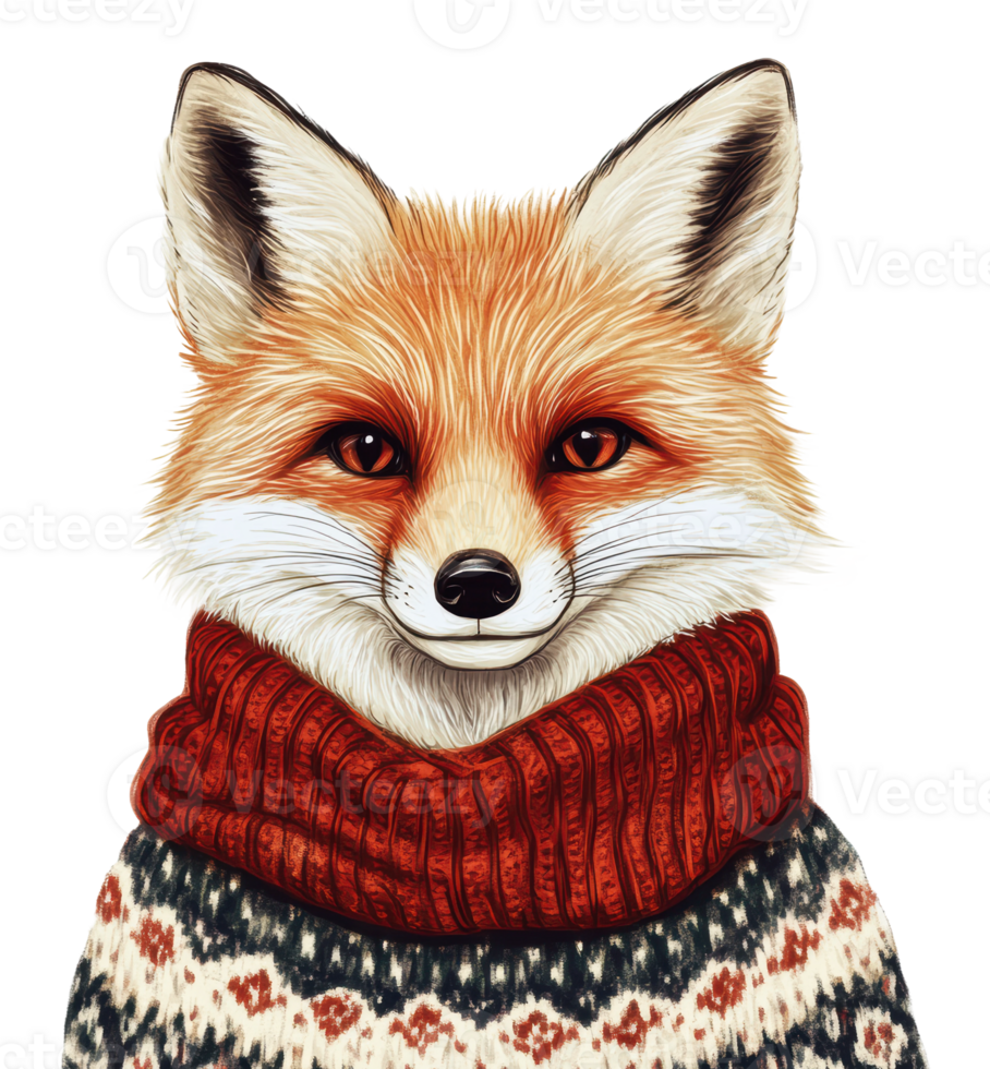 Fox in a cozy sweater with a friendly expression png