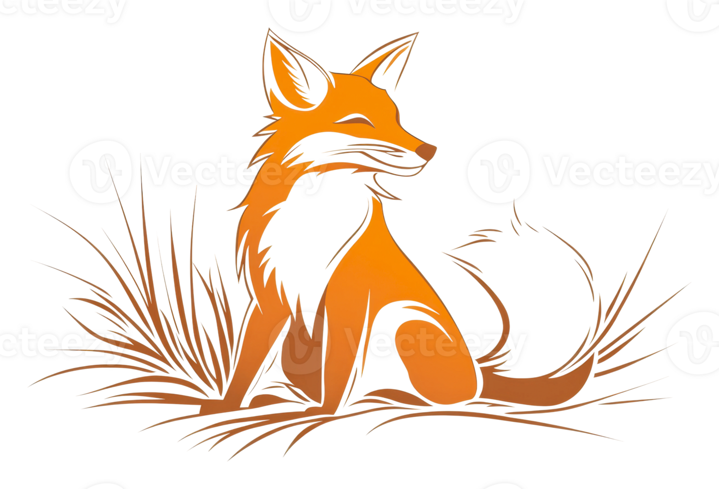Fox sitting elegantly in a grassy area png