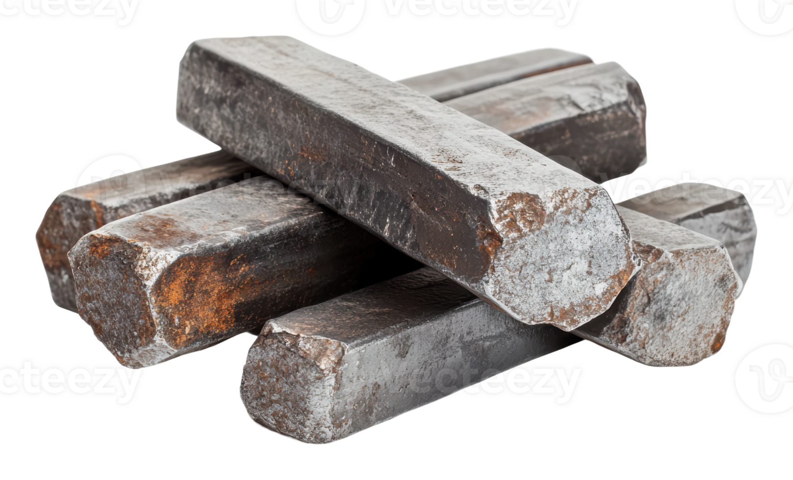 Heavy metal bars stacked on a white surface png