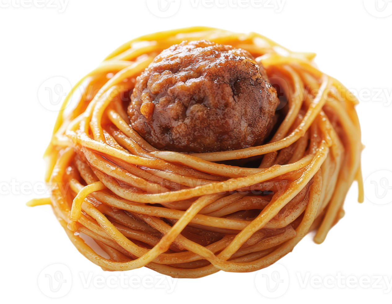 Spaghetti with meatball served in a unique style png