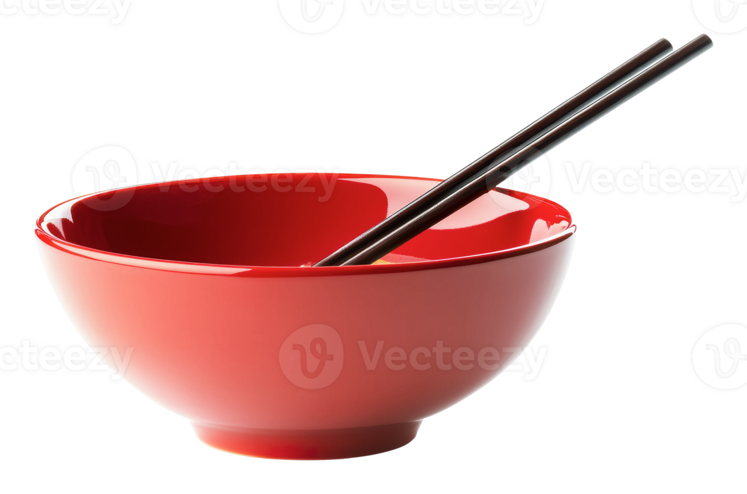 Red bowl with chopsticks set on white background png