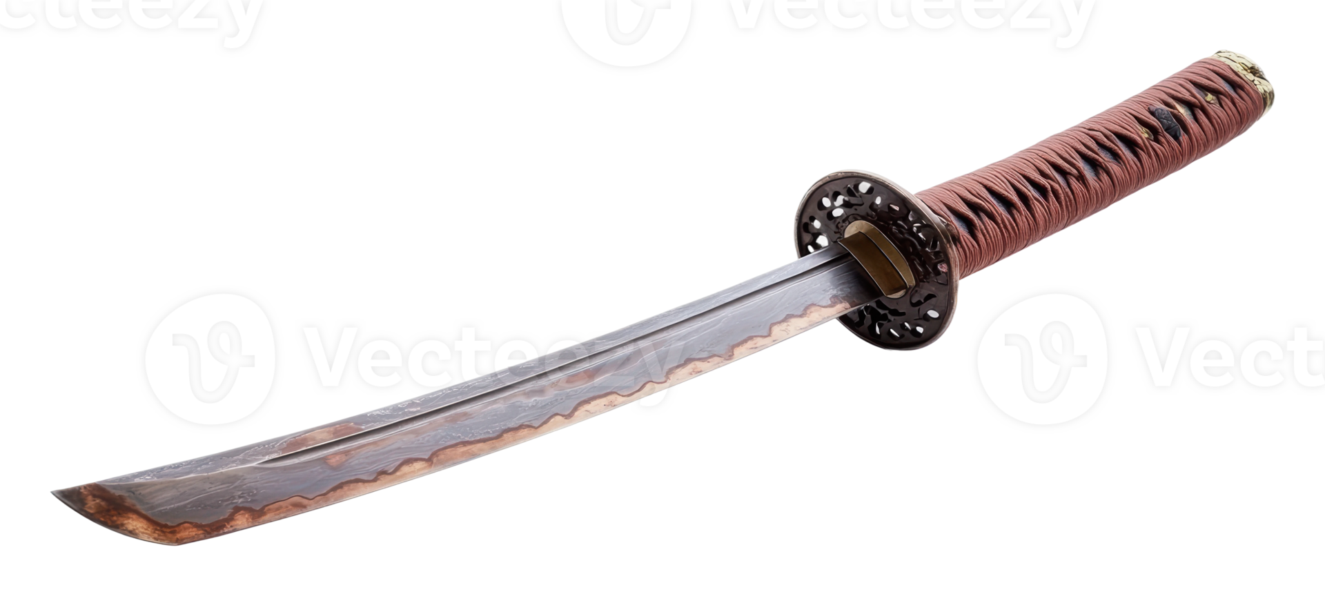Traditional Japanese sword with decorative handle png