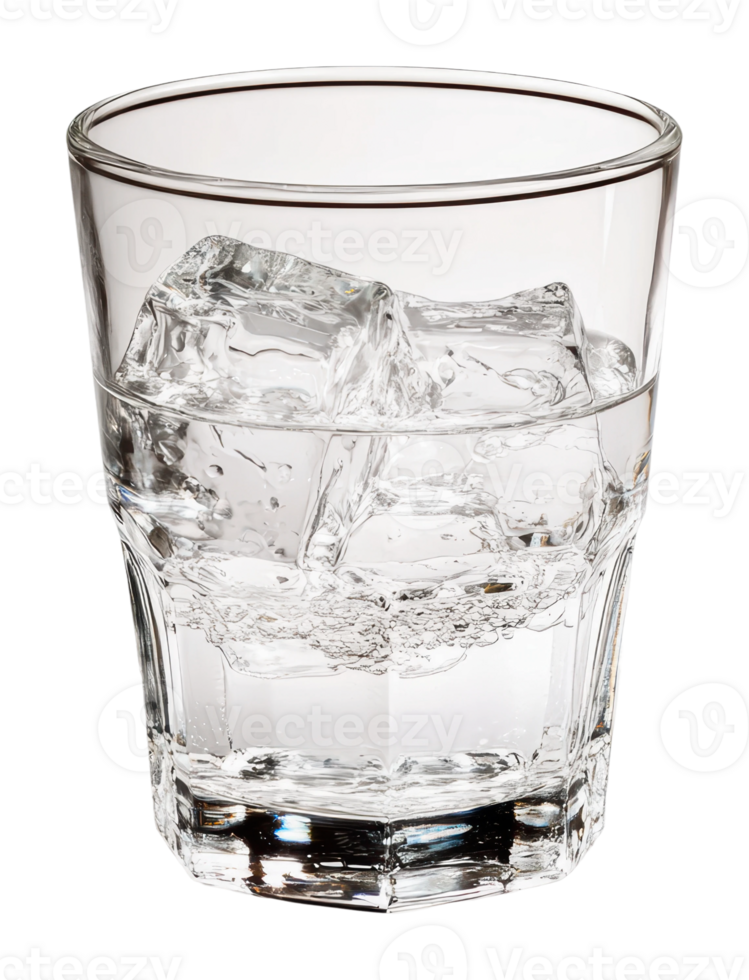 Refreshing clear drink with ice cubes in glass png