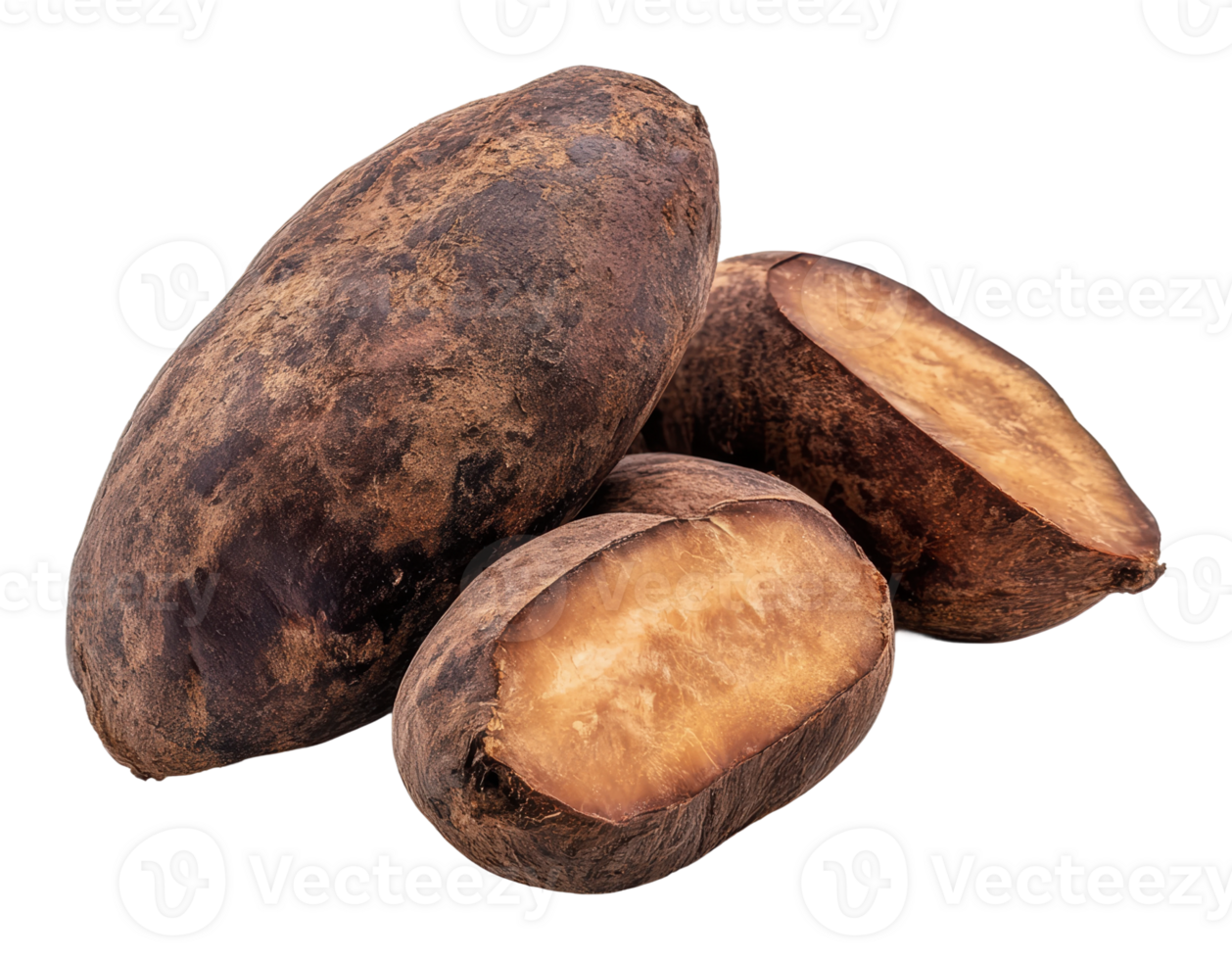 Sweet potatoes arranged on white background png
