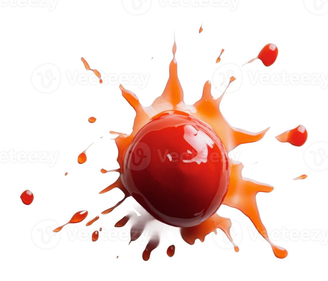 Bright red ketchup splash from falling condiment png
