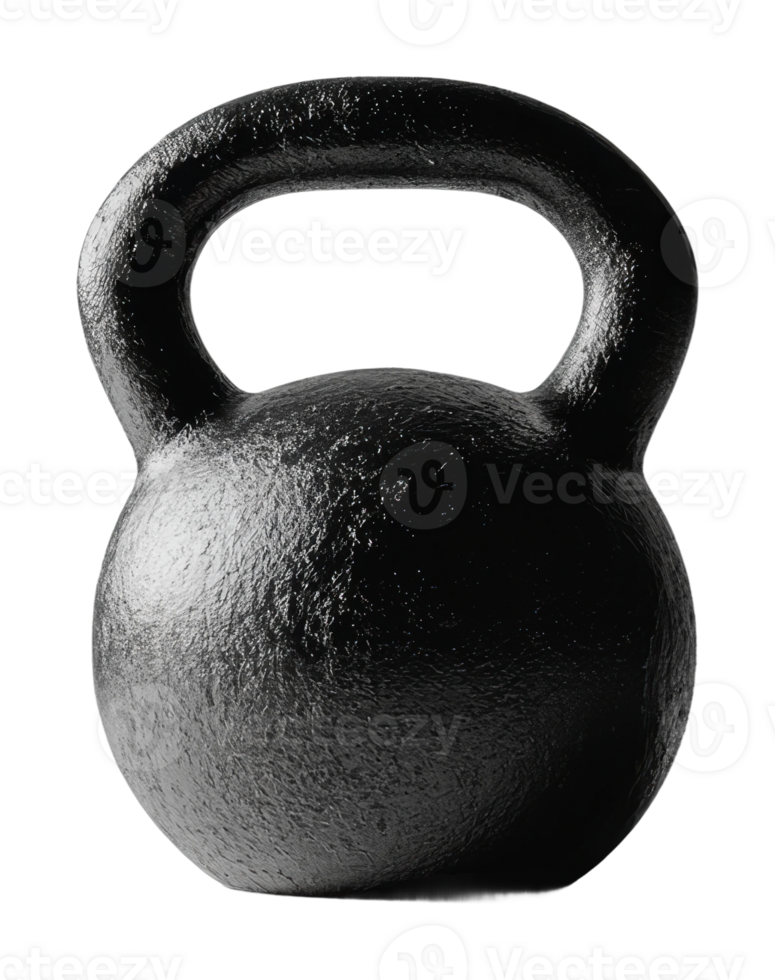 Black kettlebell resting on a gym floor png