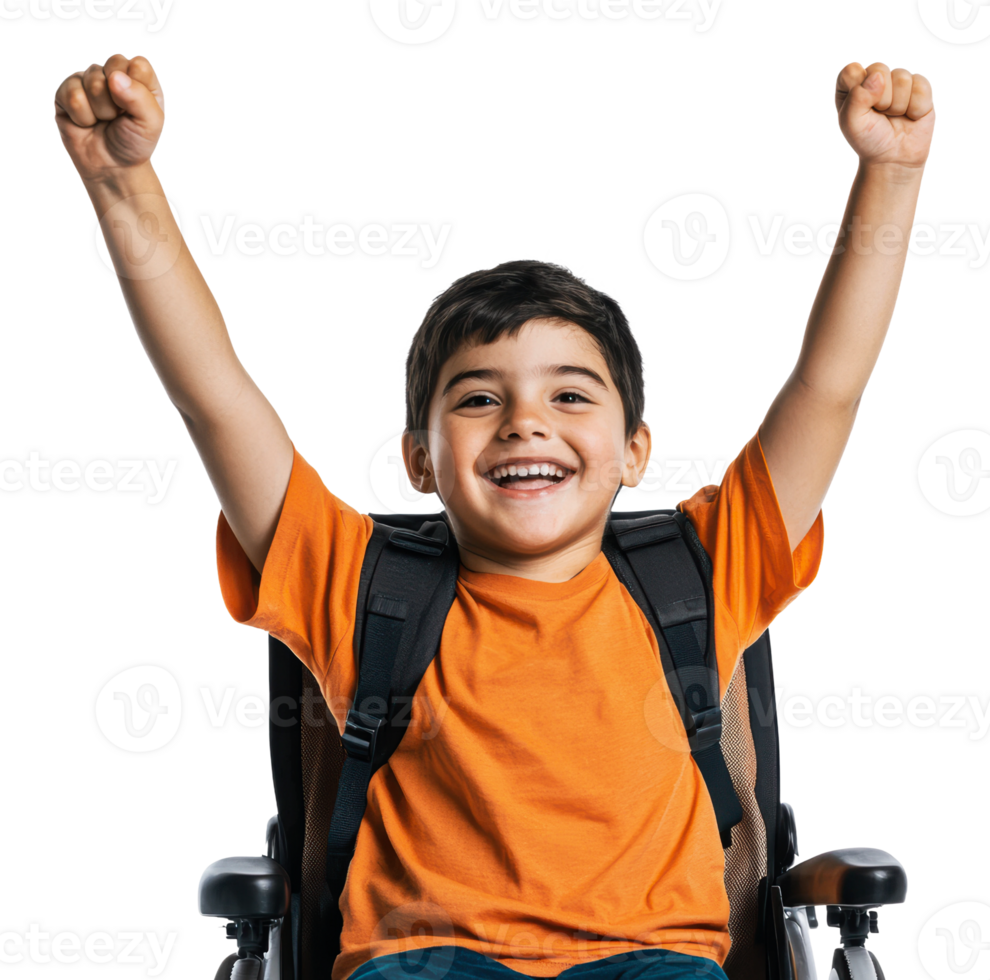 Happy boy in wheelchair celebrating with joy png