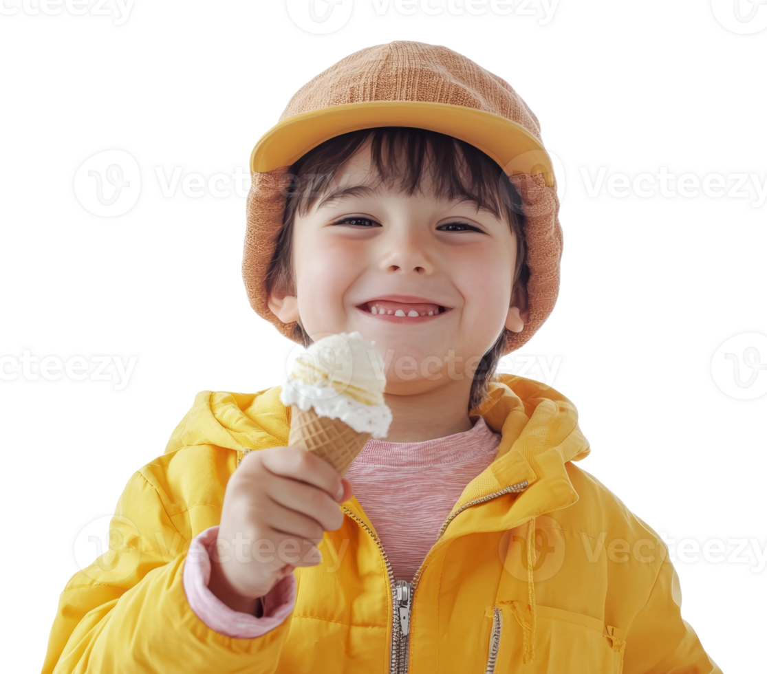 Happy child enjoying ice cream on a sunny day png