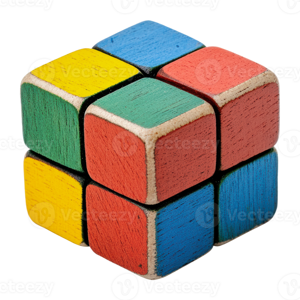 Colorful wooden puzzle cube on a white background png
