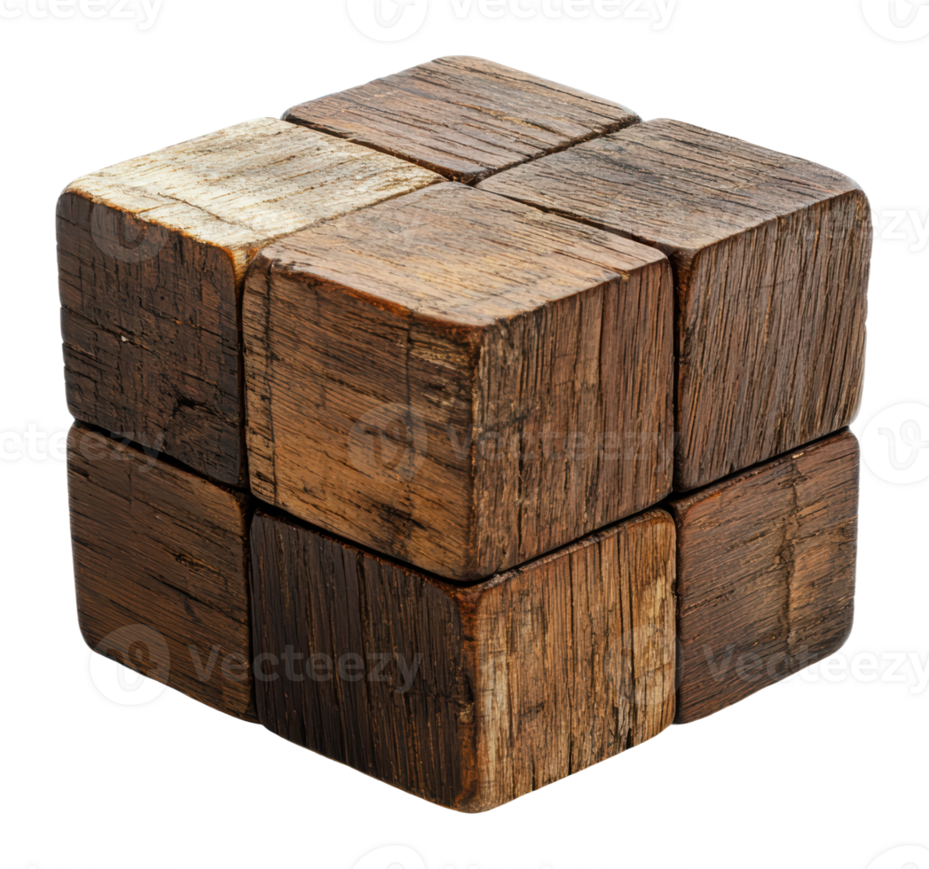 Wooden puzzle cube crafted from natural materials png