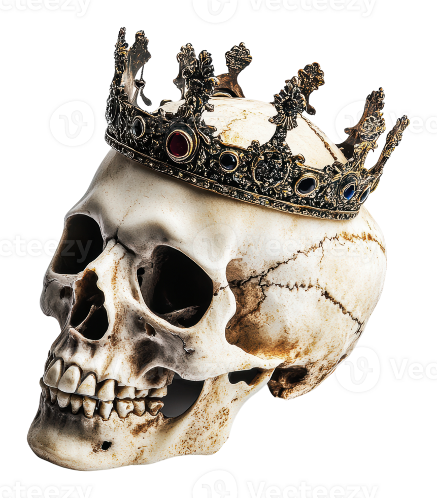 Crowned skull with ornate details and colors png