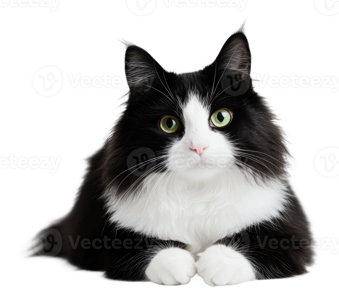Black and white cat with striking green eyes png