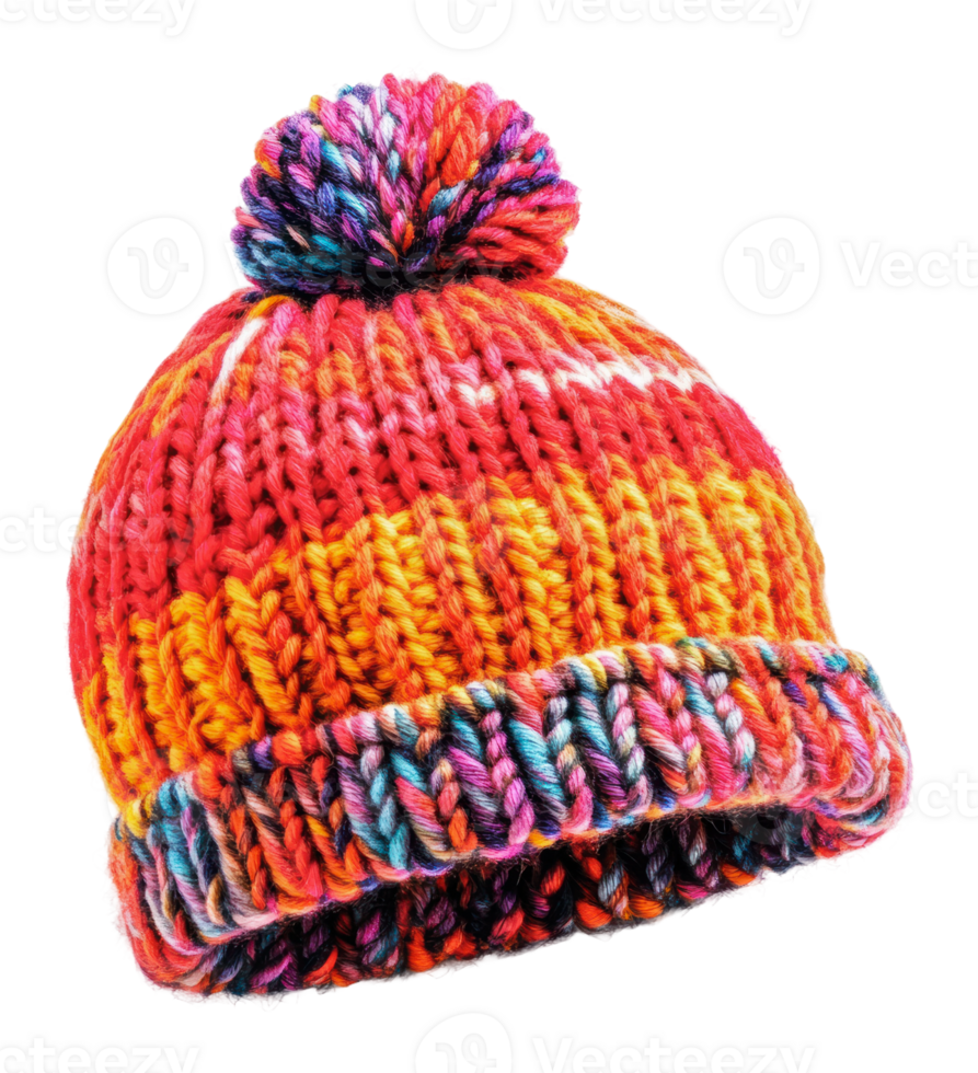 Colorful winter beanie with pom pom png